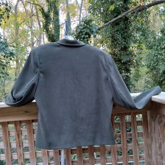 Green Velvety Soft Lightweight Multi Textured Artistic Patchwork Jacket  Sz PL - Picture 2 of 9